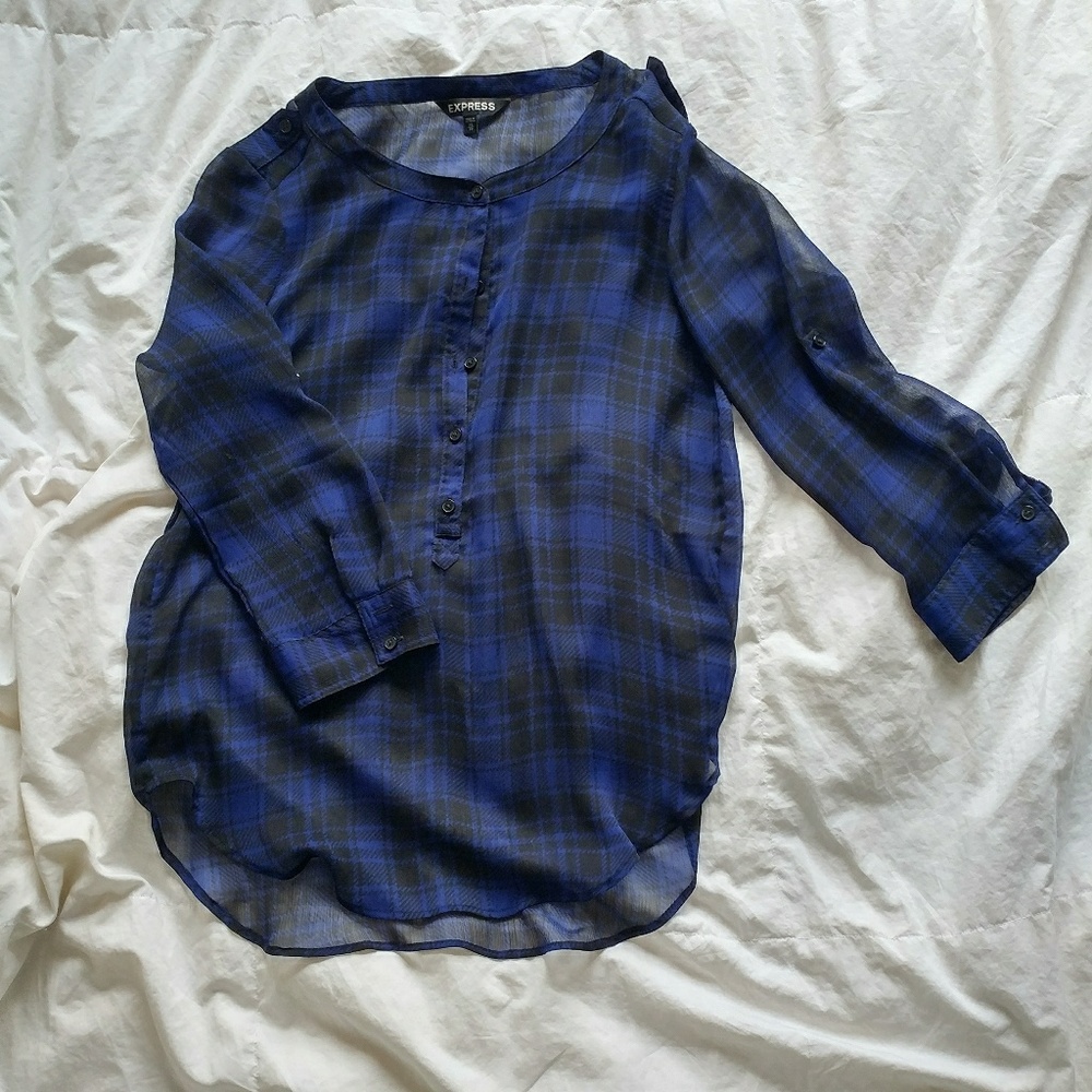 Express Cobalt Blue See Through Shirt